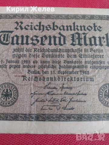 Райх банкнота 1000 марки 1922г. Германия рядка за колекционери 28215, снимка 4 - Нумизматика и бонистика - 37143403