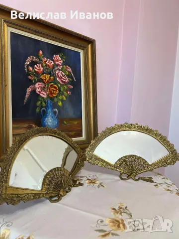Антикварни бронзови огледала във формата на ветрила стил Наполеон III . Много редки и кресиви., снимка 5 - Антикварни и старинни предмети - 48484719