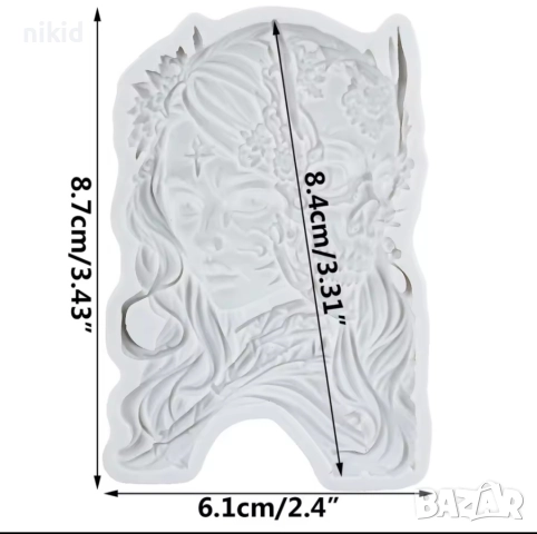 Женско лице скелет череп полу жена Хелоуин Halloween силиконов молд форма фондан шоколад декор, снимка 2 - Форми - 51459283