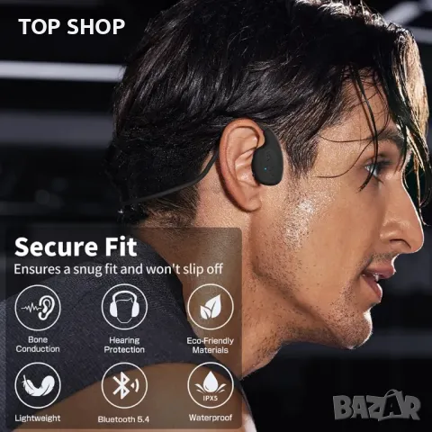 WOO M7 Слушалки с отворено ухо с костна проводимост, микрофон, бързо зареждане, 12 часа, IP55, снимка 6 - Безжични слушалки - 49445089