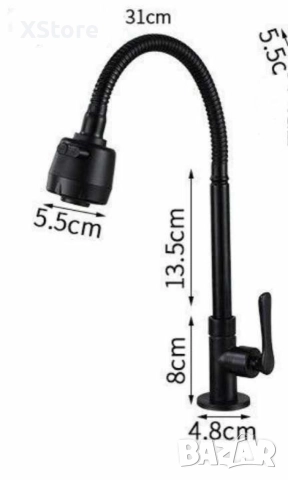 Кухненски смесител , стил и красота в черно САМО ЗА СТУДЕНА ВОДА, снимка 5 - Смесители - 52588496