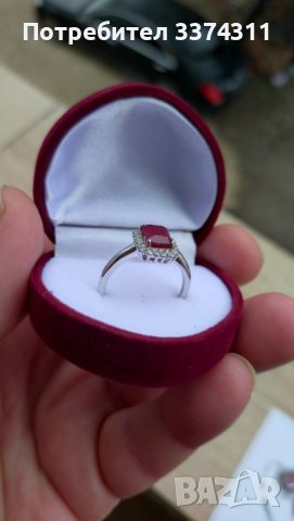 Сребърен пръстен с Натурален Рубин, снимка 2 - Пръстени - 43894374