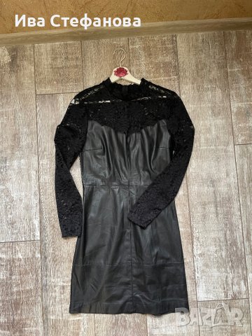 Нова елегантна  ежедневна  кожена черна къса рокля кожа дантела Only, снимка 6 - Рокли - 43744113