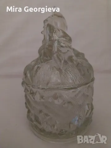Стара стъклена захарница-бонбониера българска, снимка 3 - Други ценни предмети - 49922394