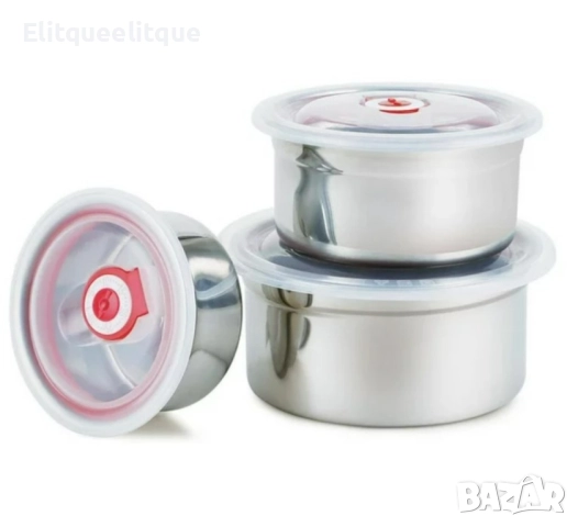 Комплект от три броя кутии за съхранение от неръждаема стомана с пластмасови капаци, снимка 12 - Кутии за съхранение - 52258703