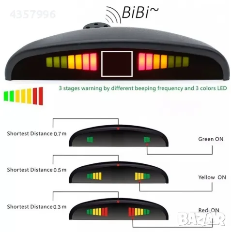Парктроник за МПС с четири датчика, Ултразвуков, LED дисплей, Сив, снимка 4 - Аксесоари и консумативи - 48758041