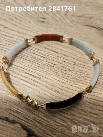 Антикварна сребърна гривна с жадеит, снимка 5 - Гривни - 49641474