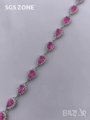 сребърна гривна с естествен розов топаз, снимка 5 - Гривни - 52695121