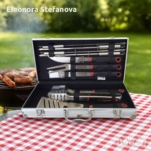 Луксозен комплект от 11 инструмента за барбекю в алуминиев куфар