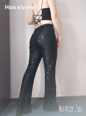 Нов панталон Н&М с пайети, черен, сребристи пайети, размер S и XS, снимка 4 - Панталони - 52656462
