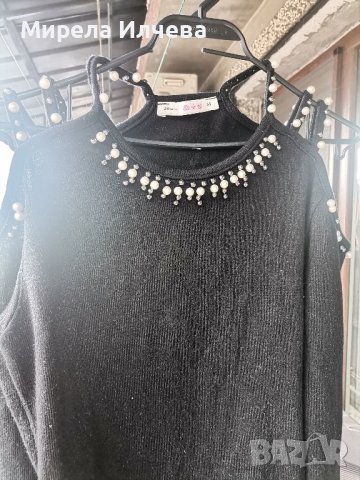 Дамска черна ефектна блуза, снимка 4 - Блузи с дълъг ръкав и пуловери - 43072316