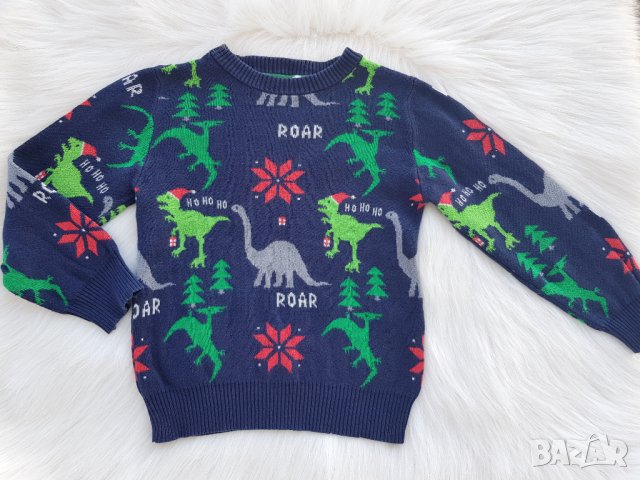 Коледен пуловер с динозаври H&M 4-6 години, снимка 2 - Детски пуловери и жилетки - 27415912