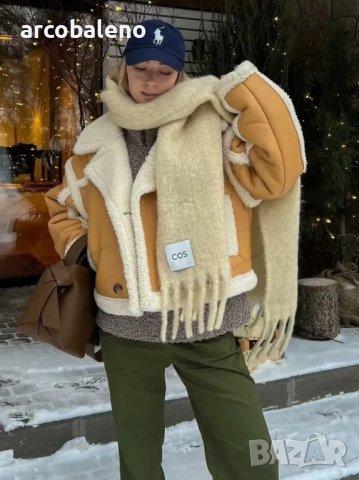 Дамско топло свободно яке от изкуствена кожа и изкуствена агнешка вълна, 2цвята, снимка 2 - Якета - 43528357