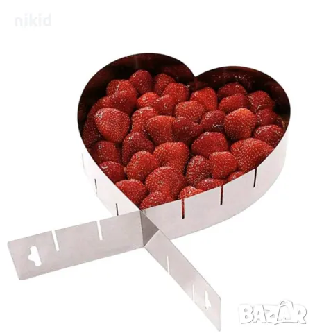 сърце регулируем разтегателен метален ринг за торта за срязване на равен блат метален, снимка 11 - Форми - 18547458