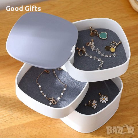 Въртяща се кутия органайзер за бижута , Бяла/Розова , с огледало, снимка 8 - Други - 39358885