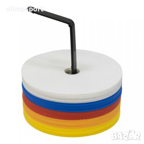 Комплект кръгли маркери, Ф15 см с дупка, 30 броя, 5 цвята, С носач. 