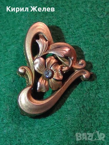 СТАРИННА ДИАМАНТЕНА ПОЗЛАТЕНА МЕДНА БРОШКА АРТ-ДЕКО ЮВЕЛИРНА РАБОТА ФЛОРАЛНА 60951, снимка 2 - Антикварни и старинни предмети - 30636809