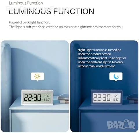 Нов LCD будилник Дигитален часовник с аларма, осветление и термометър, снимка 5 - Други стоки за дома - 50467218