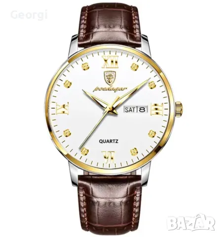 Модерен, Стилен, Мъжки кварцов часовник *Powdagar* с кафява кожена кайшка!, снимка 2 - Мъжки - 49634595