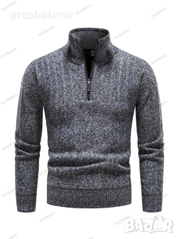 Мъжки ежедневен пуловер с V-образно деколте и цип със стояща яка, 3цвята, снимка 15 - Пуловери - 43148208