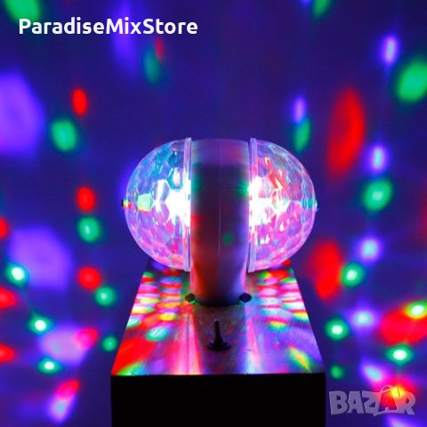 Диско LED лампа, въртяща се крушка - автоматично въртене с кристални топки, снимка 4 - Лед осветление - 42975222
