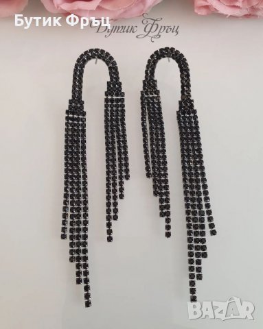 Обеци Емили черни кристали , снимка 3 - Обеци - 37537782