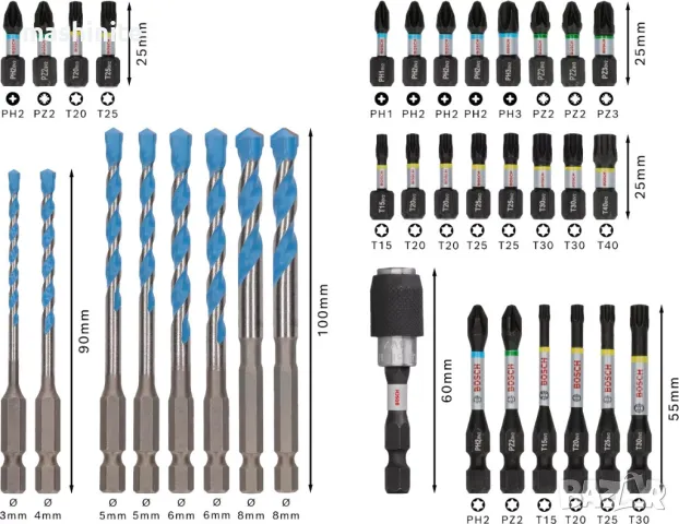 ПРОМОЦИЯ!Комплект битове ударни магнитни PRO Impact и Свредла Multiconstruction, 35 бр. Bosch, снимка 2 - Винтоверти - 48896726