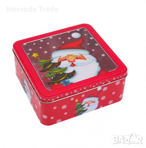 Коледна кутия Mercado Trade, За сладки, Метал, Дядо Коледа, Червен, снимка 2 - Кутии за храна - 38552518