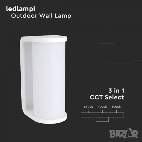 LED Стенен Осветител 12W 3в1 Бял IP65, снимка 2 - Лампи за стена - 50109719