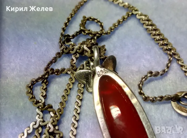 ПРЕЛЕСТНО СРЕБЪРНО КОЛИЕ ВЕРИЖКА със СКЪПОЦЕНЕН СРЕБЪРЕН ПЕНДАНТ СРЕБРО 925 с ШЛИФОВАН КАРНЕОЛ 40602, снимка 3 - Колиета, медальони, синджири - 50342278