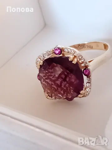 Уникален италиански златен пръстен с естествен камък, снимка 4 - Пръстени - 48405589