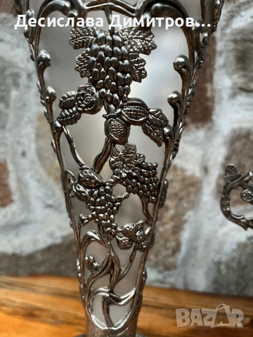 Декоративен посребрен комплект купа,ваза и 2 чаши отлично състояние, снимка 7 - Арт сувенири - 52100481