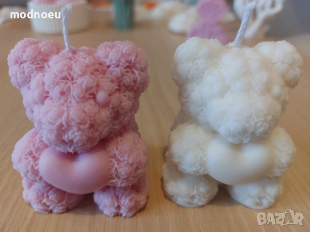 Свещ мече от рози със сърце , снимка 3 - Романтични подаръци - 53345024