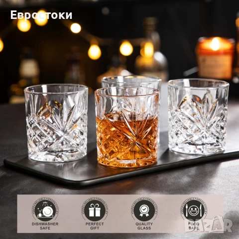 Кристални чаши за уиски Amisglass - комплект от 4 броя, 300 мл, безоловен ръчно духан кристал , снимка 7 - Чаши - 50596654