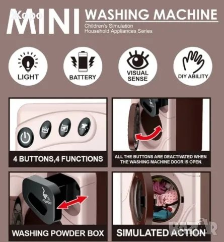 ДЕТСКА ПЕРАЛНИЯ С ИСТИНСКИ ЗВУК И СВЕТЛИНА И ВЪРТЯЩ БАРАБАН 020887, снимка 12 - Електрически играчки - 47509040