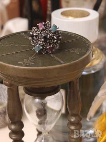 Изумителен ръчно изработен сребърен пръстен с естествени камъни   НАМАЛЕН камъни , снимка 5 - Пръстени - 50717820