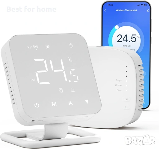 Умен термостат Beok за газов котел и подово отопление с вода, безжичен стаен термостат 