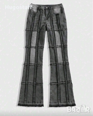 Нови модерни нашивки дънки панталони сиви ластични деним  Хл/34/36, снимка 2 - Дънки - 53045902