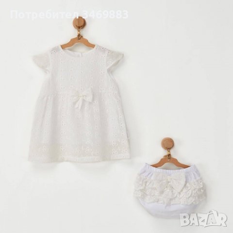 Бяла рокля за бебка от 1 до 3 месеца, снимка 1 - Бебешки рокли - 37732606