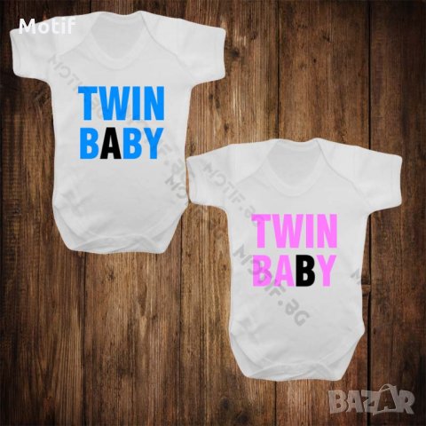 Бебешки бодита за близнаци с щампа TWIN BABY, снимка 2 - Бодита за бебе - 26598638