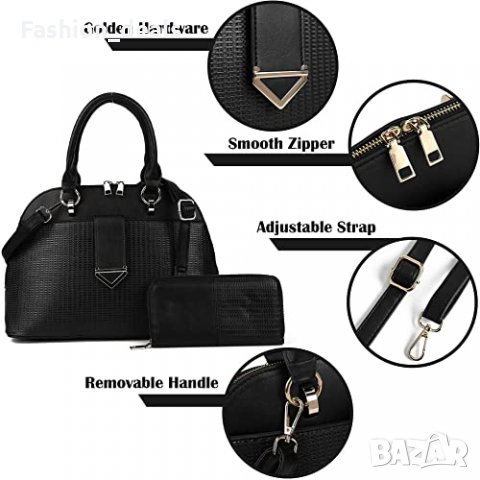 Нова стилна елегантна черна дамска чанта от изкуствена кожа + портмоне, снимка 4 - Чанти - 33611404