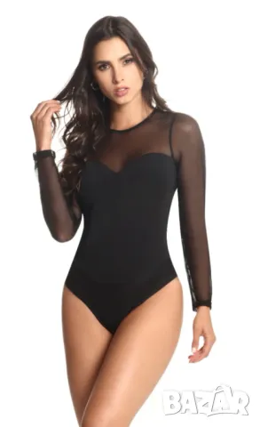 Collection L- Черно боди бикина с тюлени дълги ръкави , снимка 3 - Бельо - 47263381