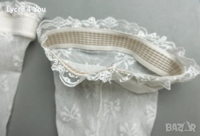 Бели ретро чорапи с ластик и ръб по дължината, снимка 4 - Дамски чорапи - 52459854