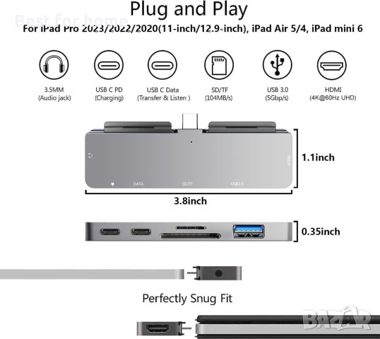 iPad Pro USB C хъб, 7-в-1 адаптер за iPad Pro, снимка 2 - Други - 43591941