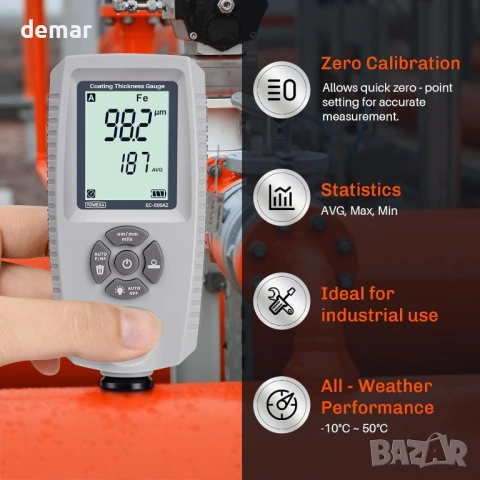 Дебеломер за автомобилно покритие, LCD дисплей с подсветка, 0-2000 um, снимка 5 - Аксесоари и консумативи - 53402053