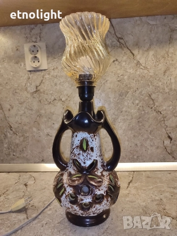 Керамична старинна антикварна настолна лампа с две фасунги 