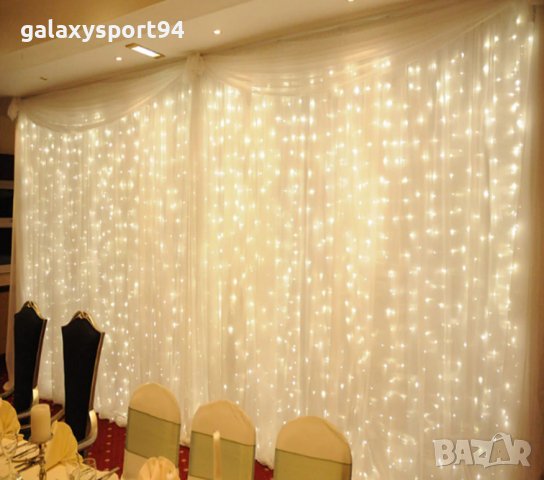 Студено бяла Постоянно светеща Завеса 20 Въжета 720л 3 х 3м опция снаждане, снимка 6 - Лед осветление - 38223631