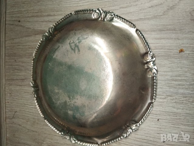 Посребрена метална чиния арт деко, снимка 4 - Антикварни и старинни предмети - 43396474