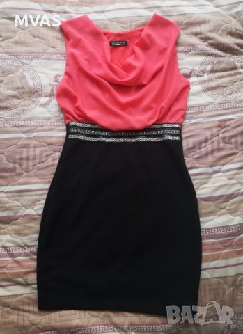 Нова рокля черно с коралово S размер, снимка 2 - Рокли - 37534660