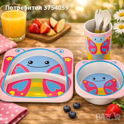 Детски комплект за хранене 5 части Cheffinger – чиния, купичка, чаша, лъжица и вилица, снимка 6 - Прибори, съдове, шишета и биберони - 53175015